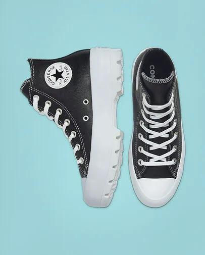 High Top Slip On Sneakers Converse scarpa sneakers da donna in pelle Lugged HI Chuck Taylor All Star 567164C nero bianco