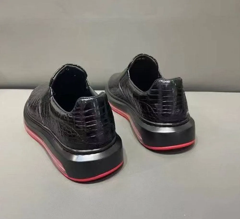 Loafers Pointed Crocodile Shoes Preorder Crocodile Leather Loafer Shoes ,Soft Air Cushion Loafers  Increased Men's Shoes-Black, Comfortable Lightweight Slip-On Walking Shoes