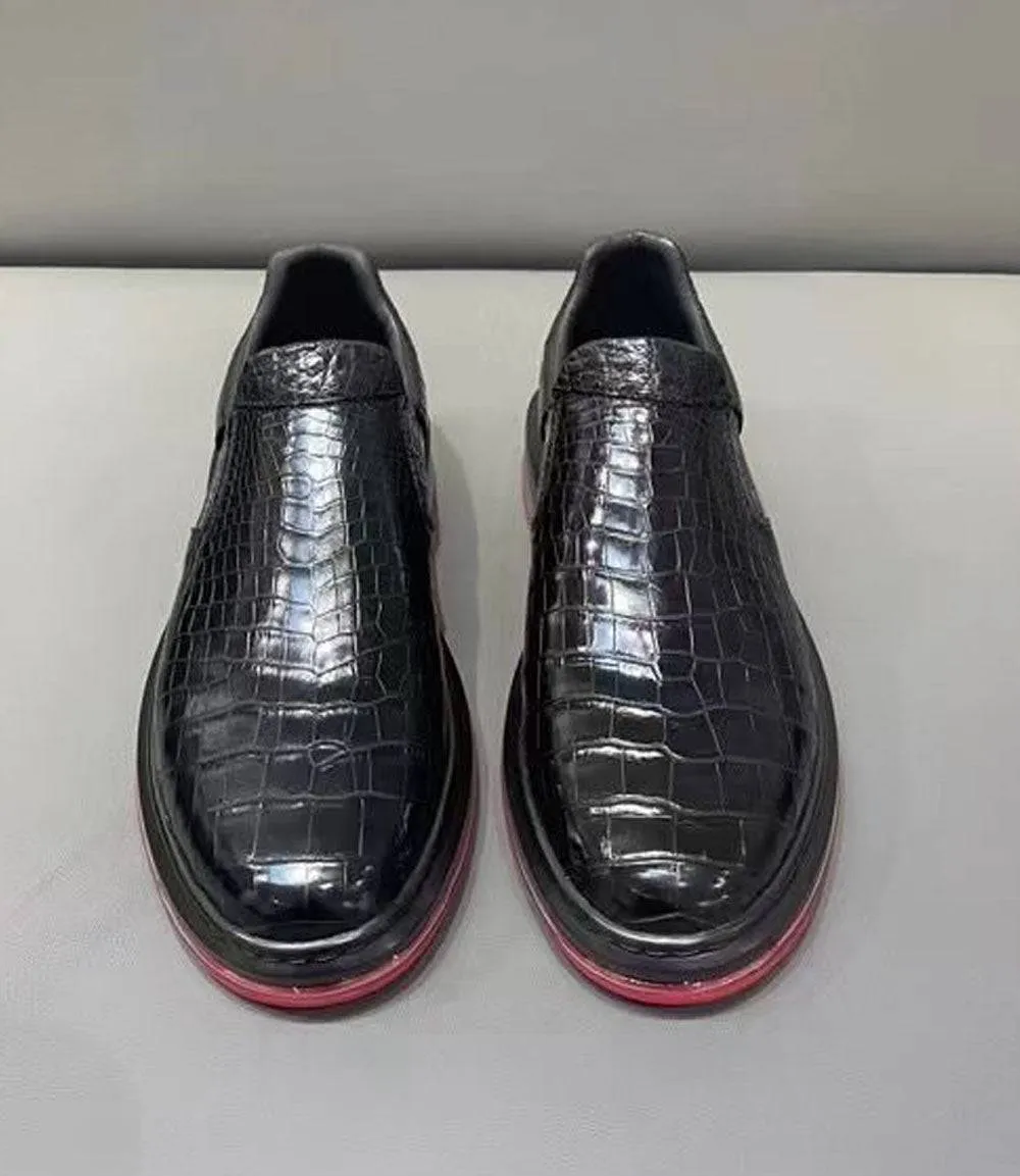 Crocodile Shoes Preorder Crocodile Leather Loafer Shoes ,Soft Air Cushion Loafers  Increased Men's Shoes-Black, Comfortable Lightweight Slip-On Walking Shoes Allen.edmonds Loafers
