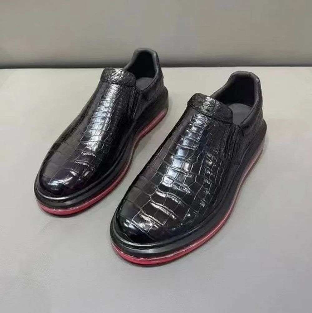 High Heel Loafers Crocodile Shoes Preorder Crocodile Leather Loafer Shoes ,Soft Air Cushion Loafers  Increased Men's Shoes-Black, Comfortable Lightweight Slip-On Walking Shoes