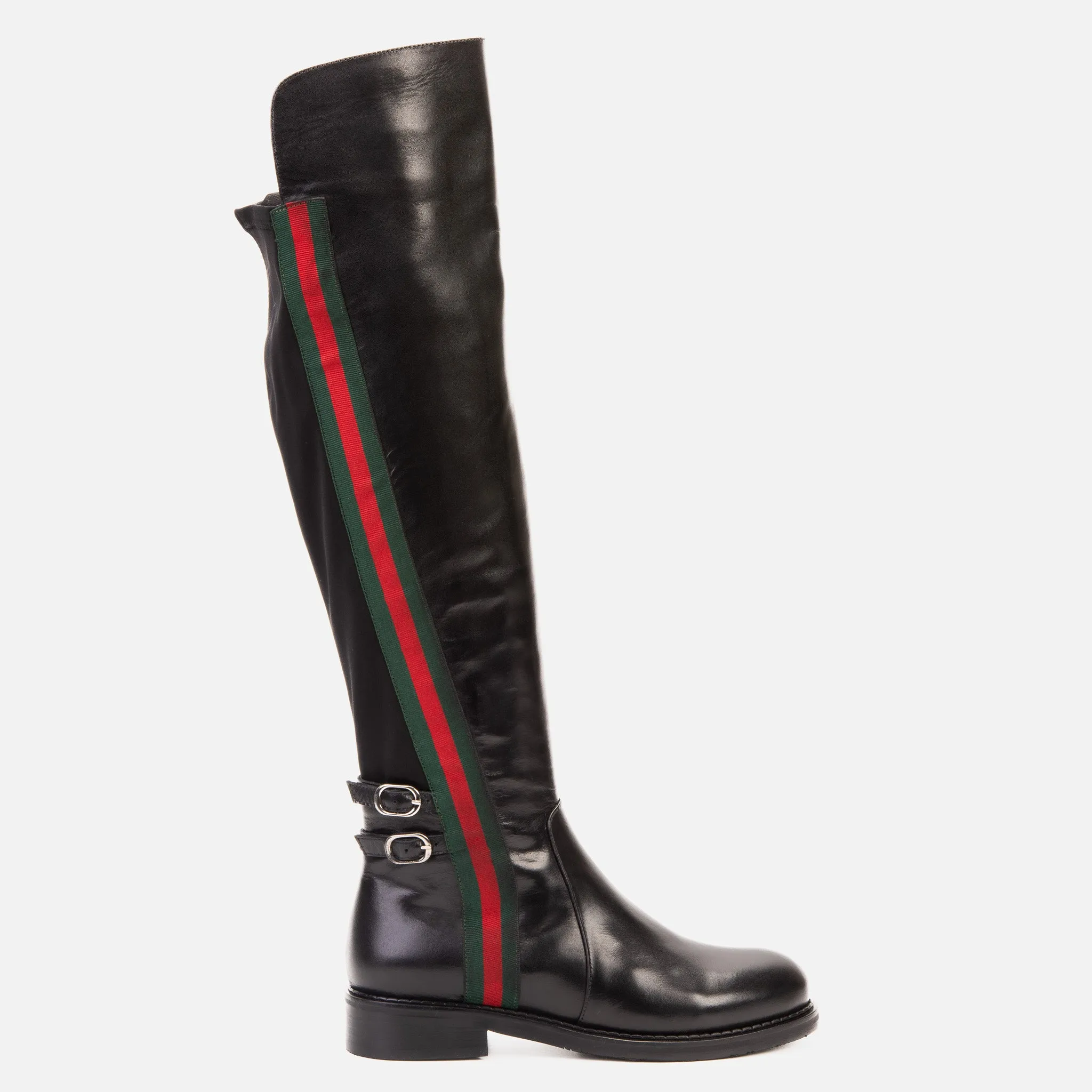 The Manhattan Luxe Black Leather Knee - High Boot Wellies Rubber Boots