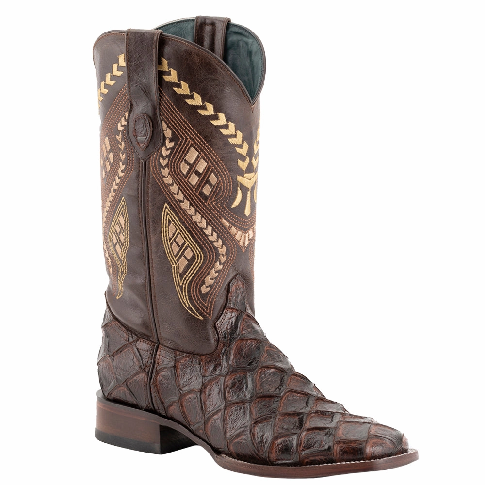 Bronco Pirarucu Print Embroidered Square Toe Cowboy Boots Western Wear Boots