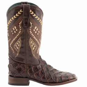 Bronco Pirarucu Print Embroidered Square Toe Cowboy Boots Warmest Boots For Winter
