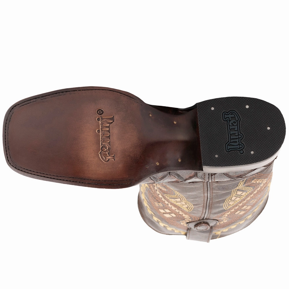 Bronco Pirarucu Print Embroidered Square Toe Cowboy Boots Snowboard And Boots