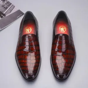 Crocodile Shoes Men's Slip On Loafer Shoes, Genuine Crocodile Leather Casual Dress Shoes Vintage Brown Santa Cruz Edge Slip-on
