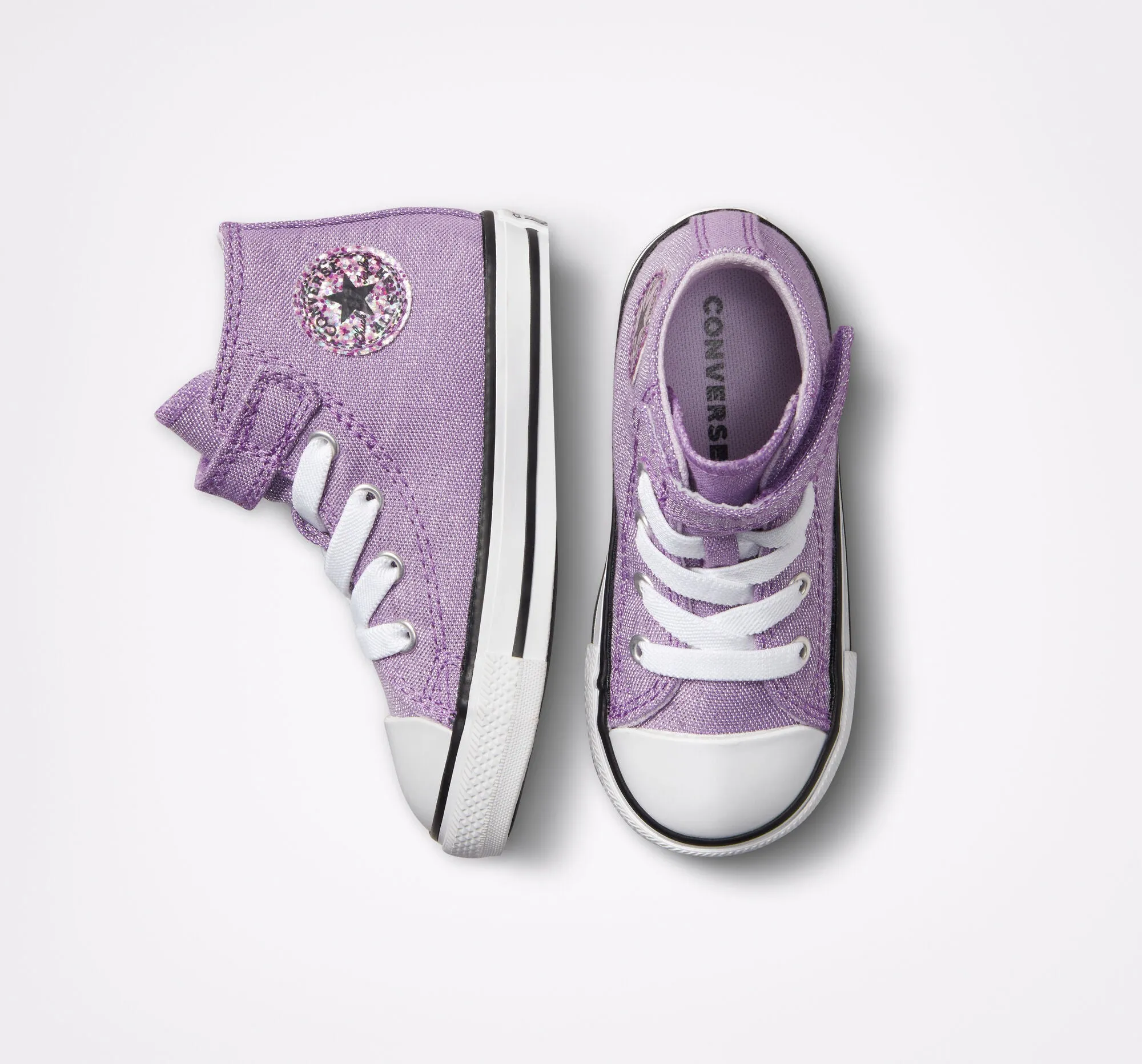 Converse scarpa da bambina alta alla caviglia Chuck Taylor All Star Easy-On Glitter 772878C viola Mary Janes Sneakers