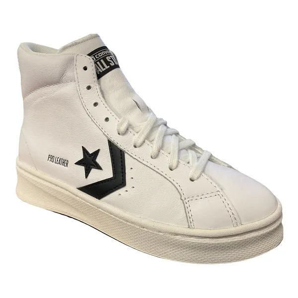 Converse scarpa sneakers in pelle da donna Pro Leather Lift Hi 172386C bianco-nero Recycle Sneakers Near Me