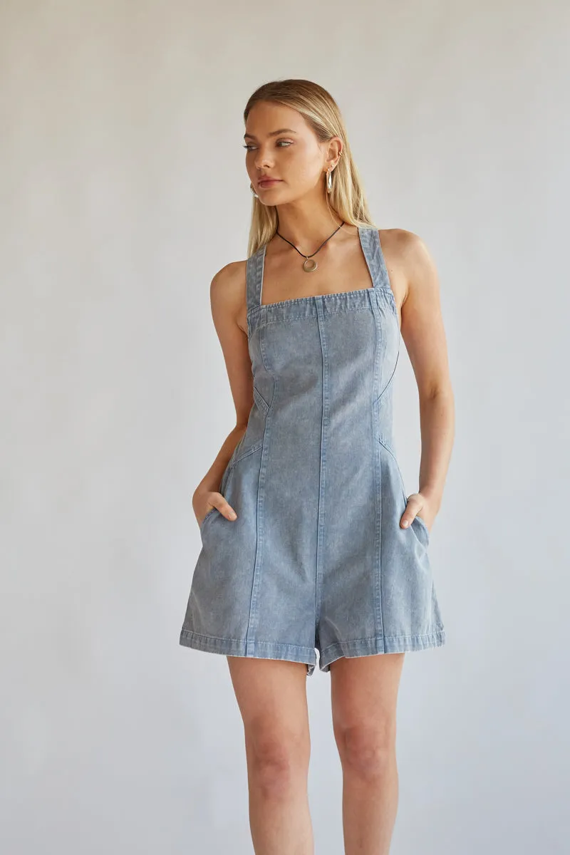 Corey Light Wash Denim Open Back Romper Lou Casey Boots