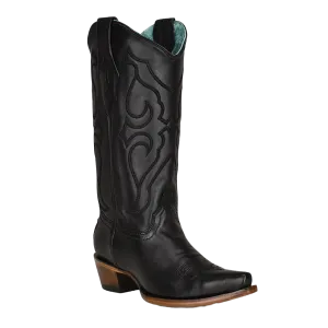 Corral Ladies Black Matching Stitch Pattern & Inlay SnipToe Boots Z5072 Square Toe Dress Boots
