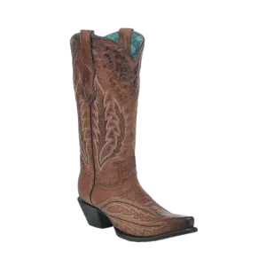 Winter Snow Boots Corral Ladies Cognac Brown Leather Snip Toe Western Boots Z5346