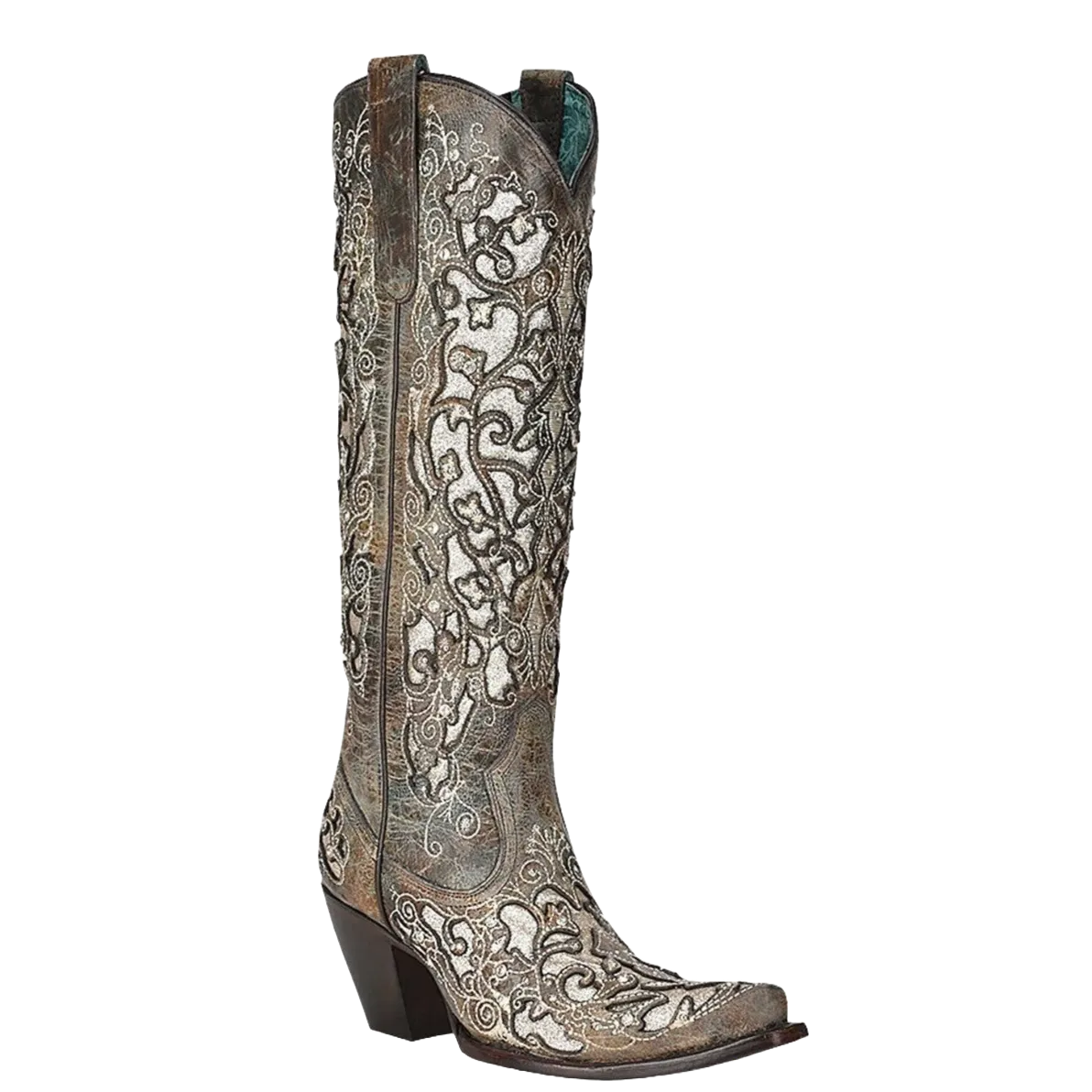 Corral Ladies Distressed Brown Glitter Inlay Snip Toe Boots A4346 Work Waterproof Boots