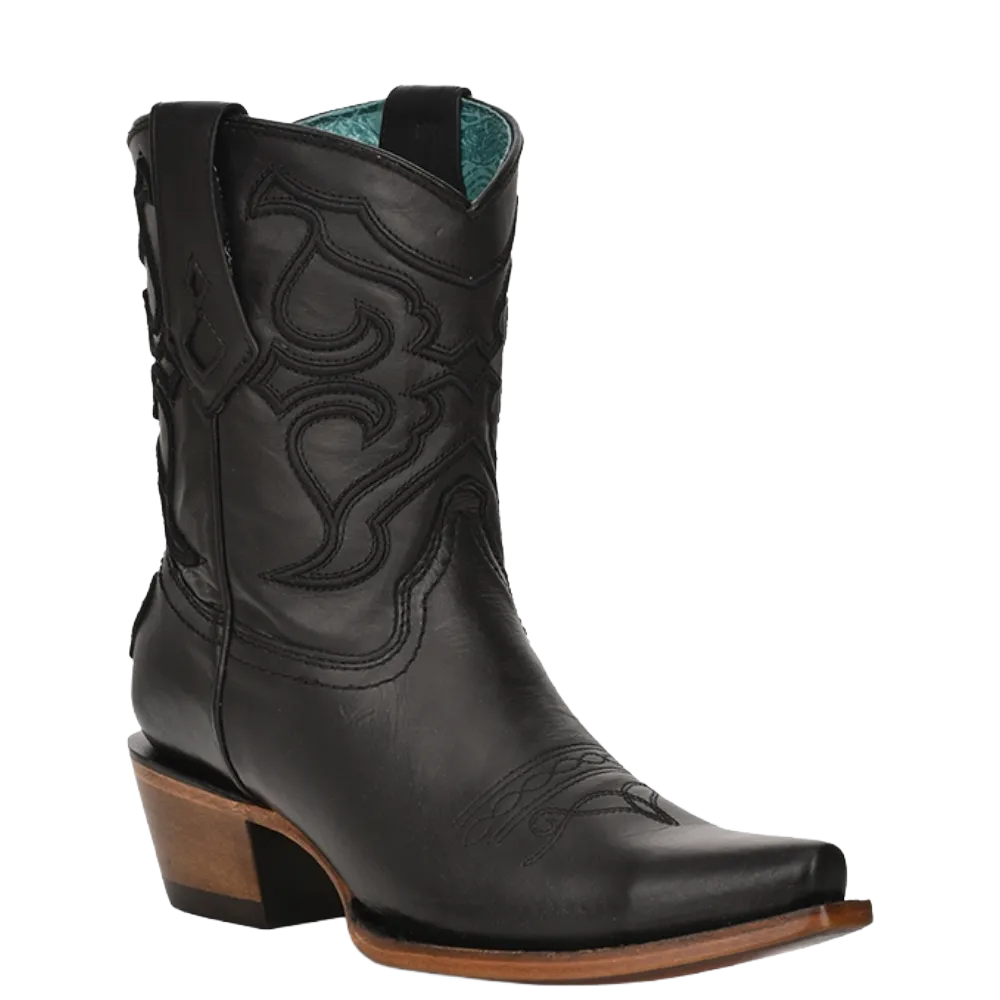 Cow Print Boots Corral Ladies Embroidered Stitch Black Ankle Snip Toe Boot Z5111