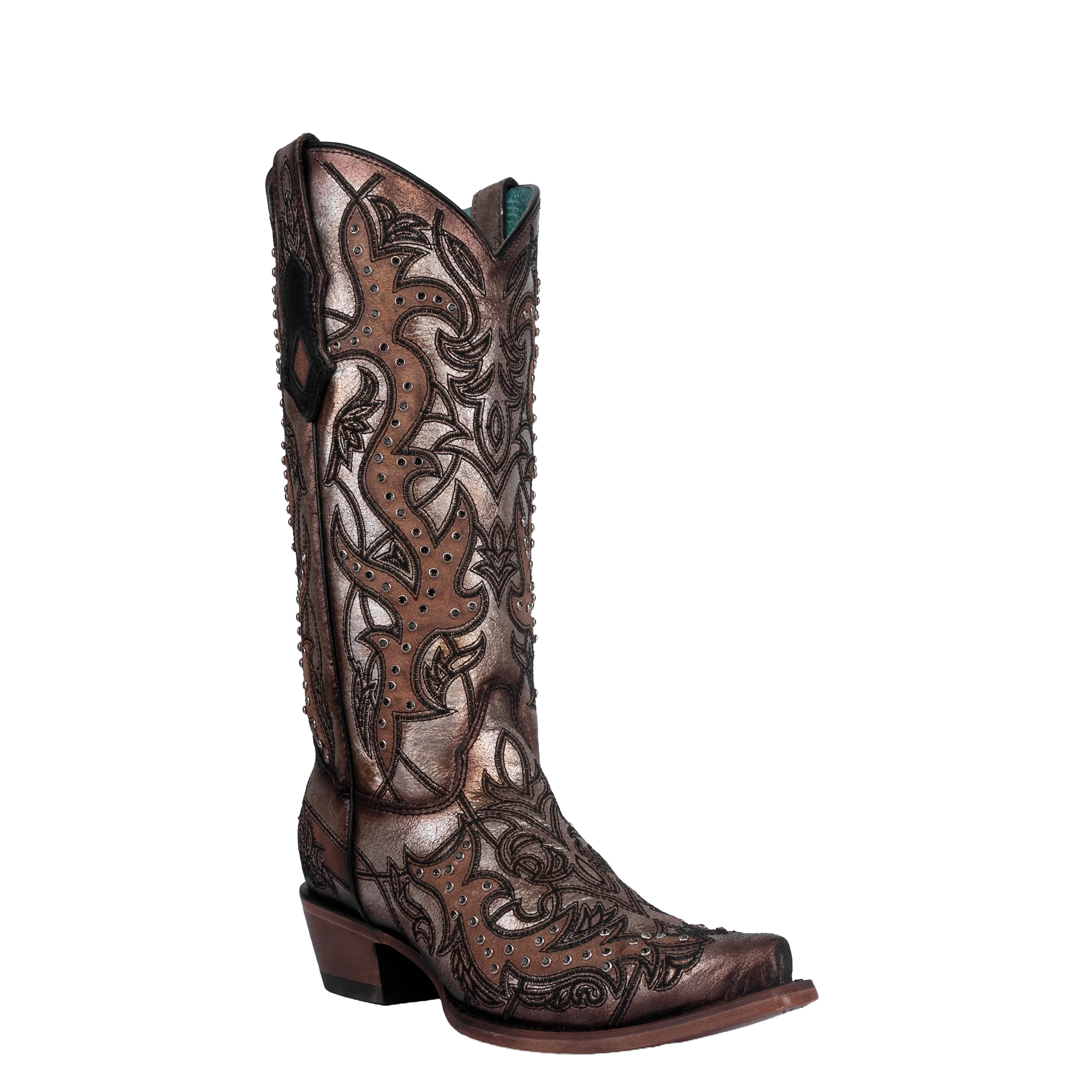 Nacona Boots Corral Ladies Golden Brown Crystal & Embroidery Snip Toe Boots C4041