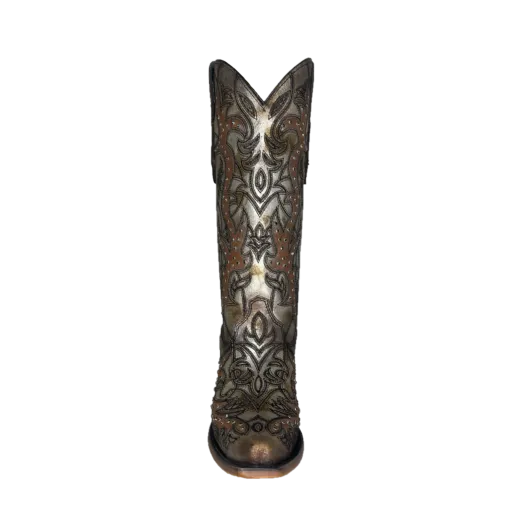 Knee High Boots With Stiletto Heel Corral Ladies Golden Brown Crystal & Embroidery Snip Toe Boots C4041