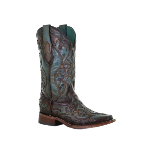 Corral Ladies Overlay Embroidery Turquoise & Brown Leather Boots C3768 Alex Marie Boots