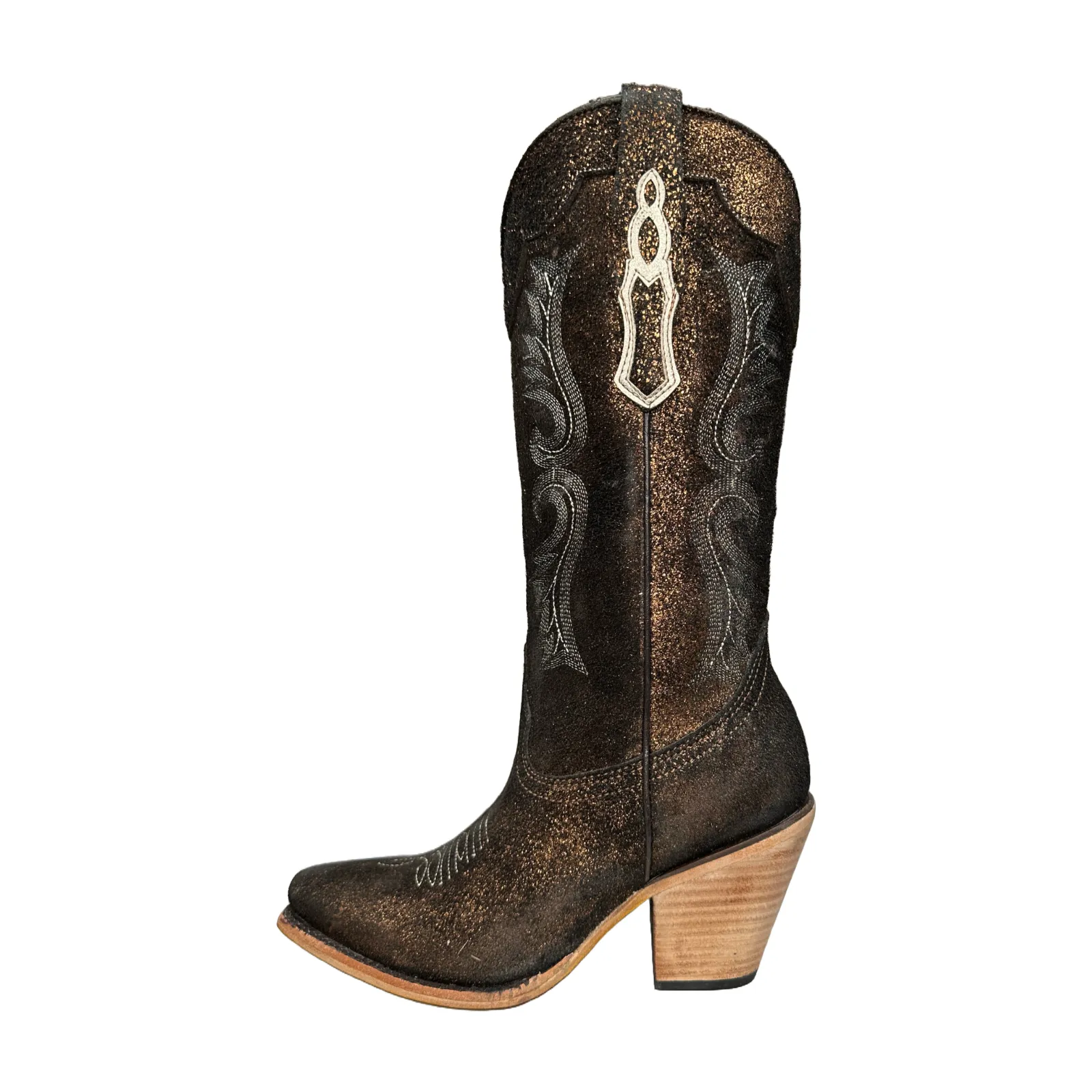 Thursdays Boots Corral Ladies Pointed Toe Copper-Black Metallized Leather Boots Z5240