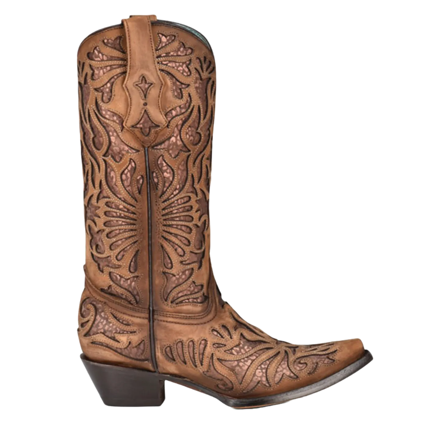 Lucchese Roper Boots Corral Ladies Shedron Inlay Snip Toe Brown Western Boots C3813
