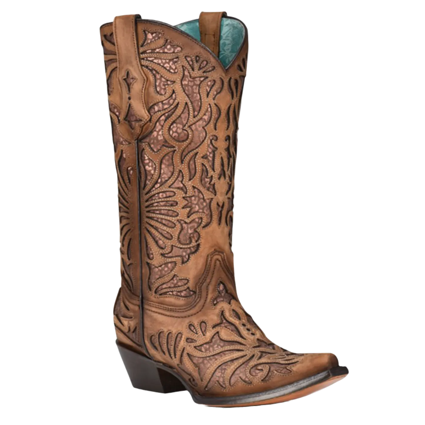 Corral Ladies Shedron Inlay Snip Toe Brown Western Boots C3813 Ladies Tall Leather Boots