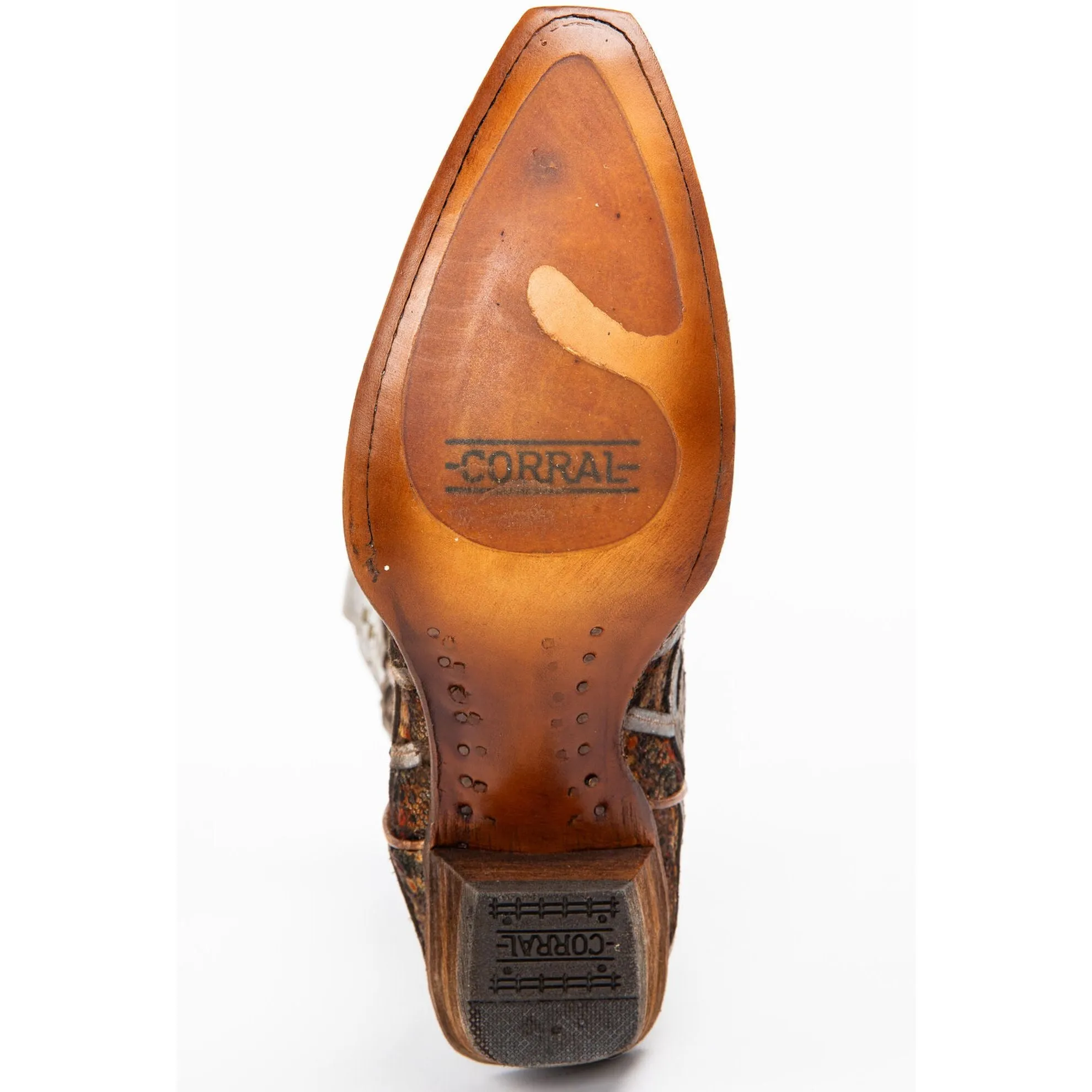 Boots Bottoms Corral Ladies Taupe Sequin Multicolor Inlay Studs Snip Toe Boots C3409