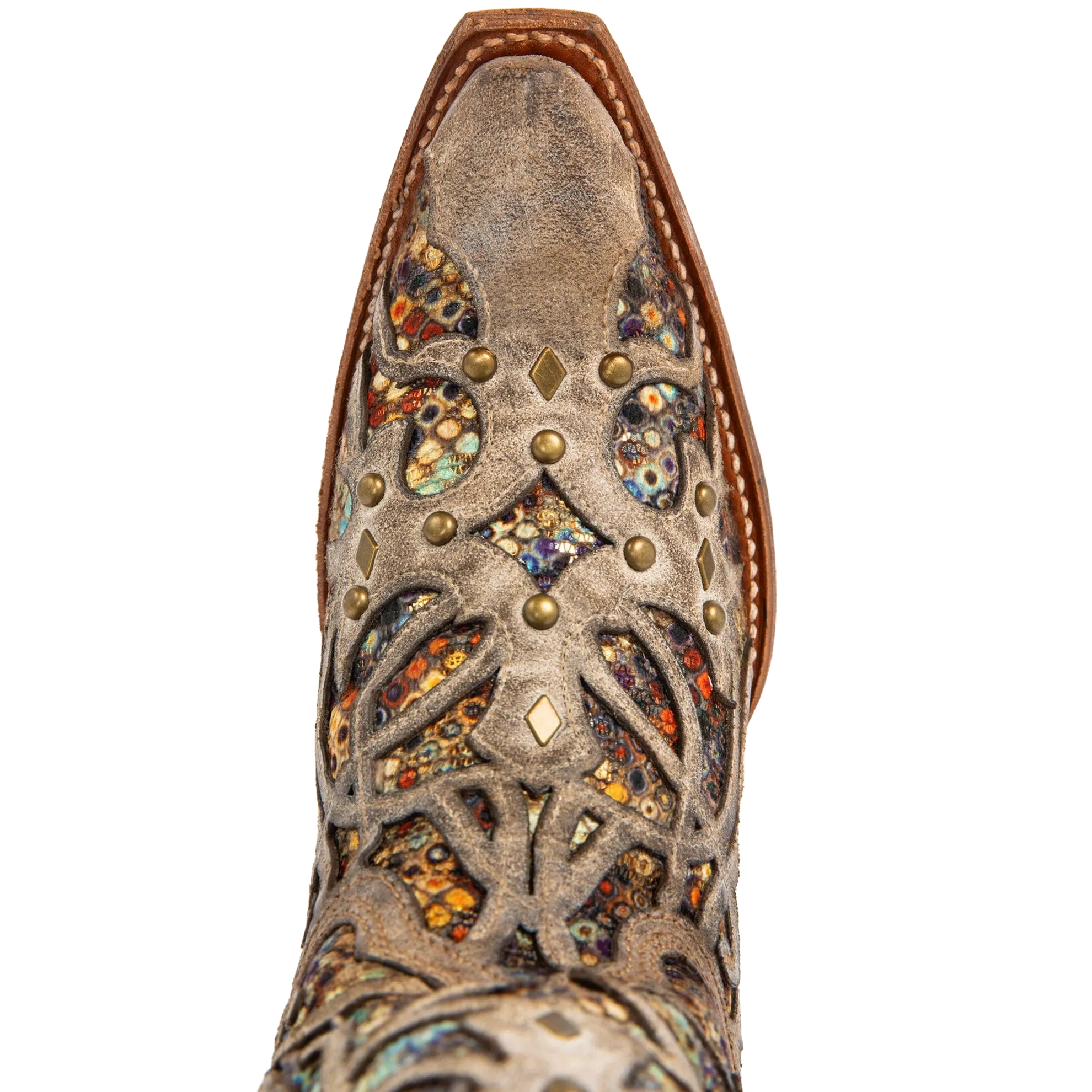 Thigh High Boots Outfit Corral Ladies Taupe Sequin Multicolor Inlay Studs Snip Toe Boots C3409