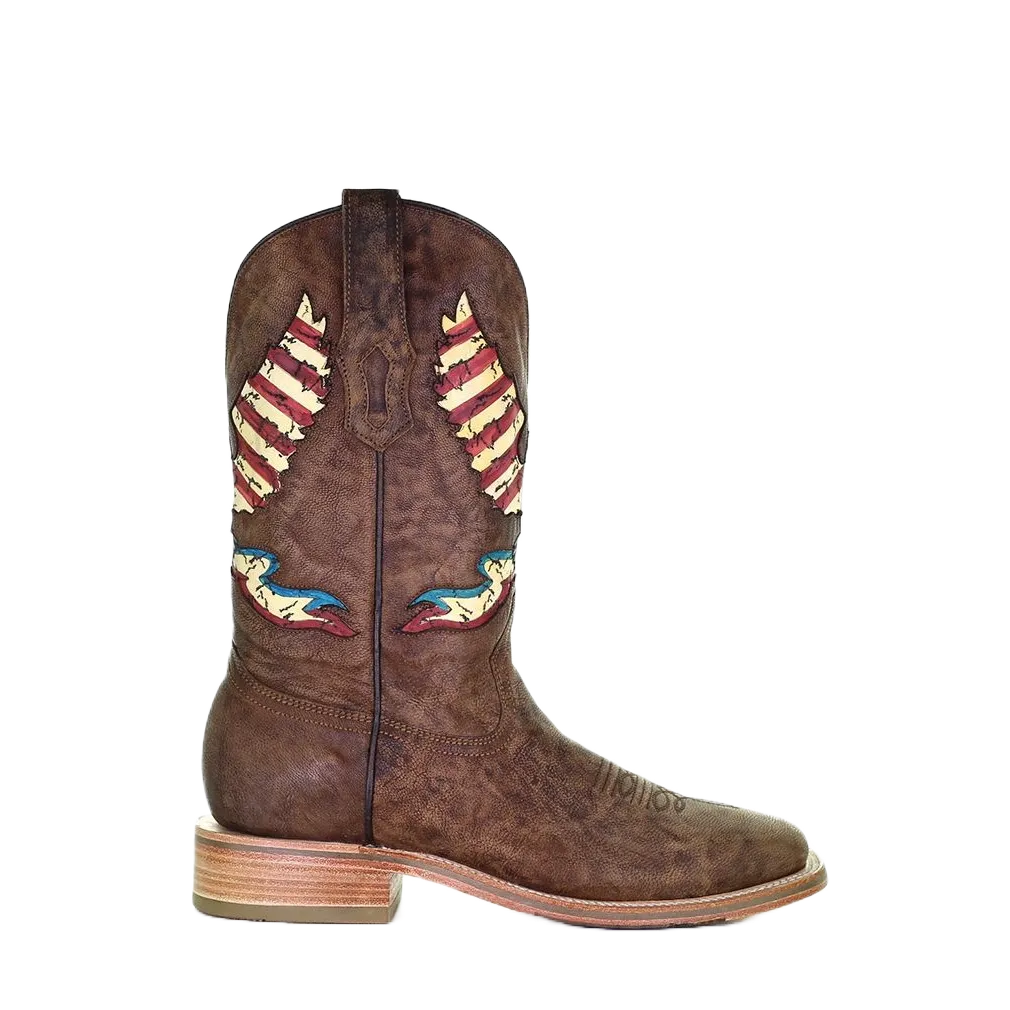 Bent Rail Boots Corral Men's Eagle Inlay Brown Square Toe Boots A4106