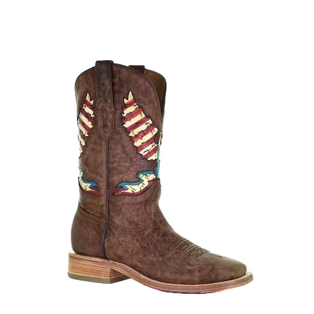 Corral Men's Eagle Inlay Brown Square Toe Boots A4106 Rubber Safety Boots