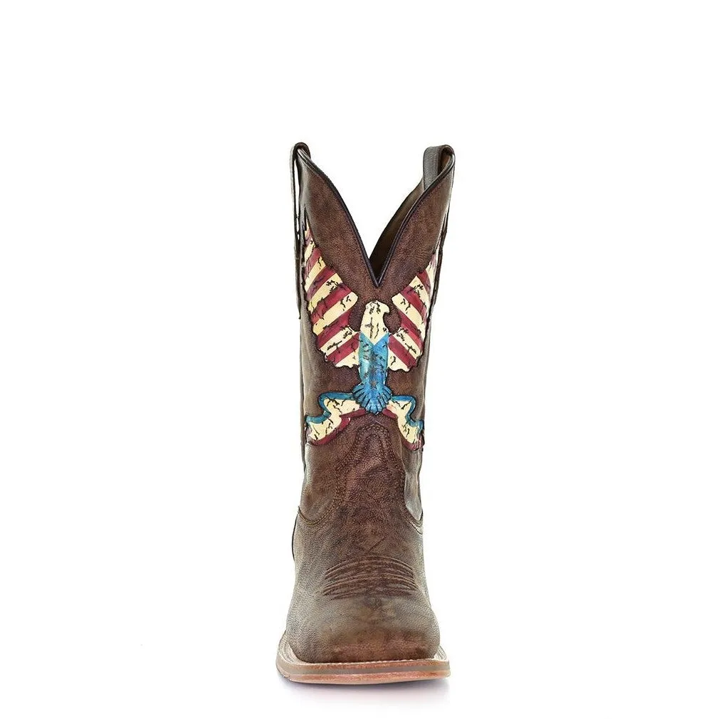 Corral Men's Eagle Inlay Brown Square Toe Boots A4106 Emu Boots