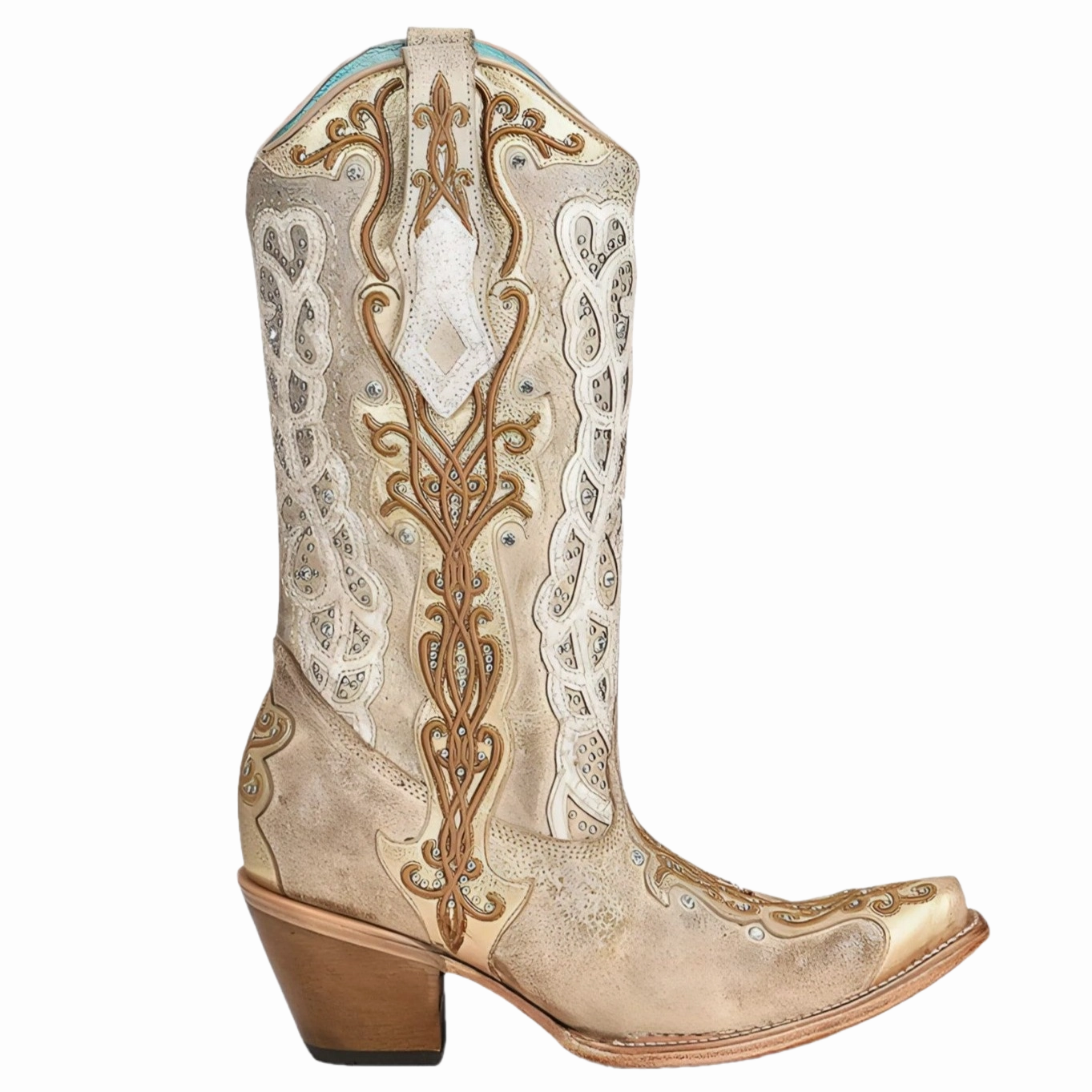 Corral Ladies Bone White & Gold Studded Western Boots C3895 Ski Boots