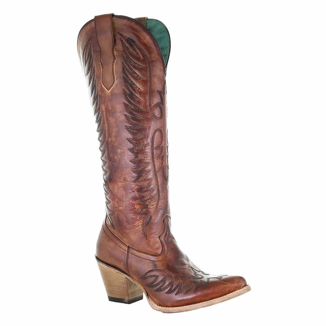 Corral Ladies Cognac Brown Embroidery Tall Leather Boots E1570 Chloe Rain Boots