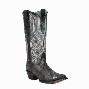 Corral Ladies Embroidery Overlay & Studs Black & White Western Boots C3913 Marten 1460 Boots