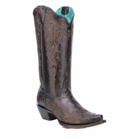 Corral Ladies Floral Embroidered Black & Honey Western Boot A4801 Boots Hiking