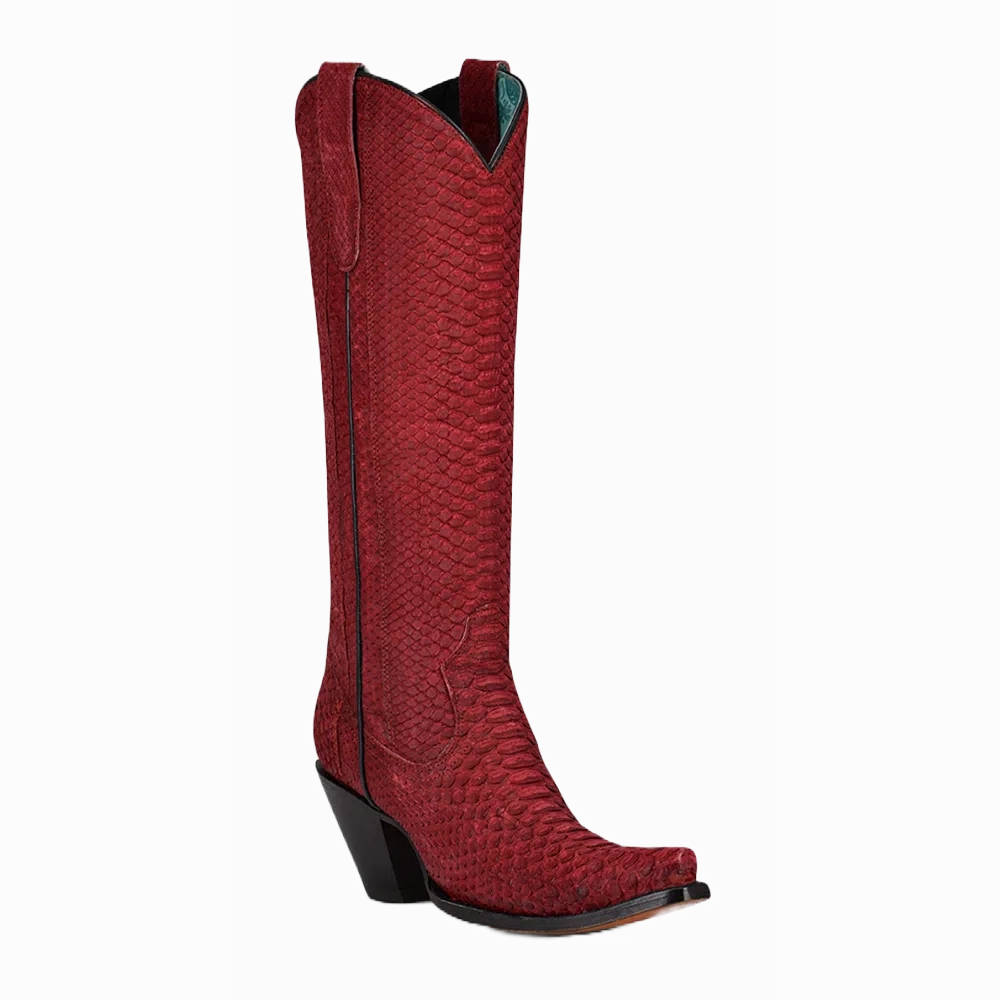 Corral Ladies Python Exotic Red Tall Boots A4194 Clear Rain Boots
