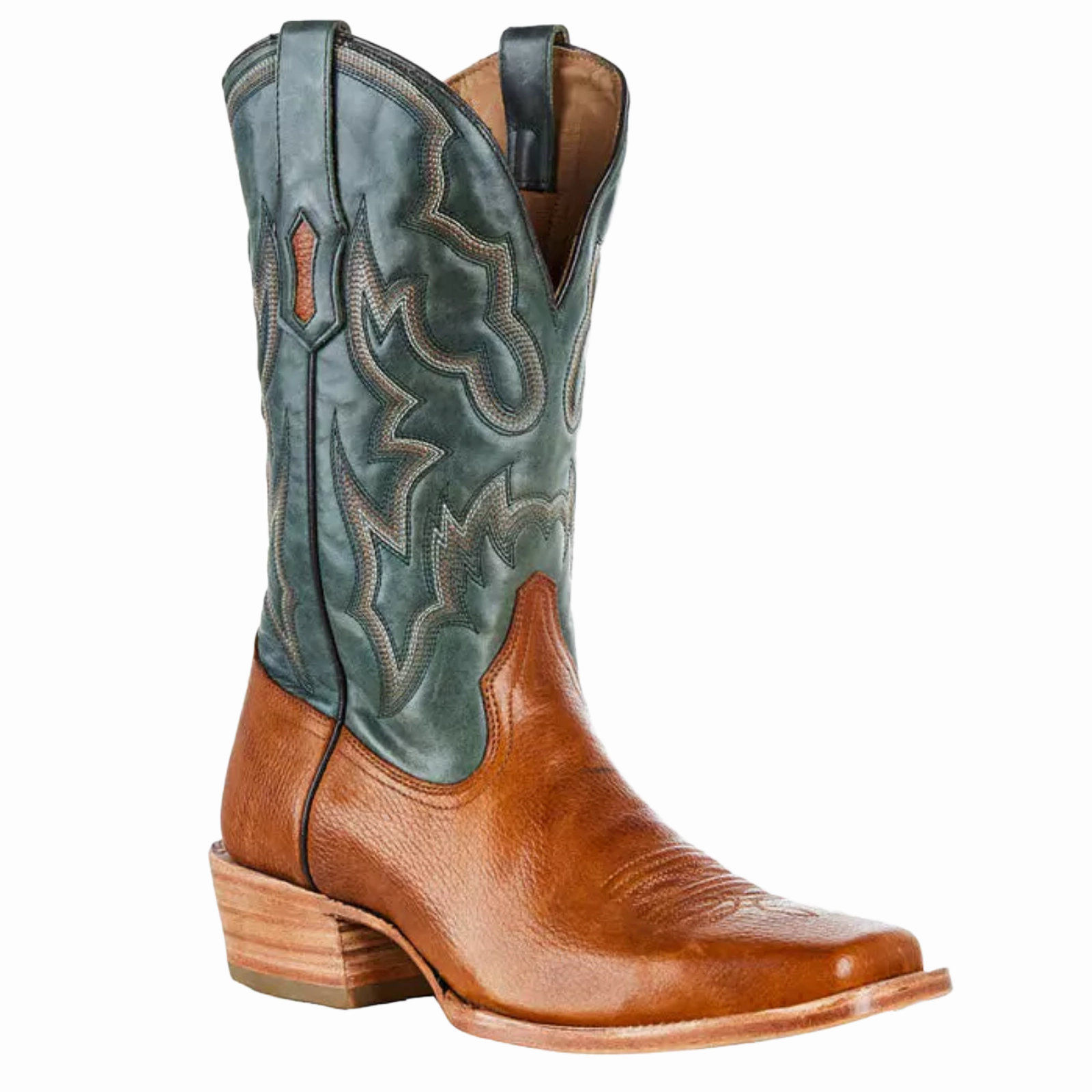 Corral Men's Embroidered Honey Brown & Green Square Toe Boots A4224 Glitter Ankle Boots