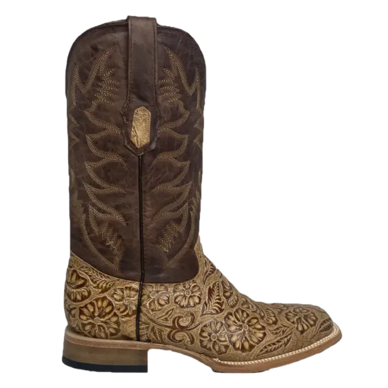 Cowtown Men's Oryx Hand Floral Tooled Brown Square Toe Boots Q6152 Dresses To Wear With Tights And Boots
