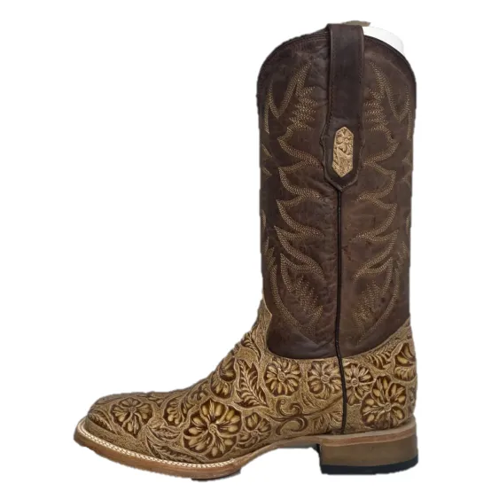 Cowtown Men's Oryx Hand Floral Tooled Brown Square Toe Boots Q6152 Low Boots