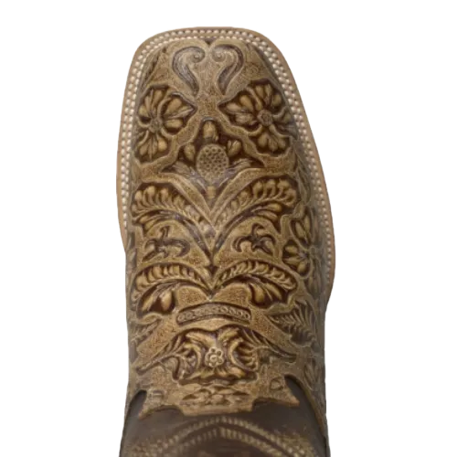 Over The Knee Boots Cowtown Men's Oryx Hand Floral Tooled Brown Square Toe Boots Q6152