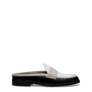 Vendme Blandine Black And White Calfskin Leather Mules With White Details Derschutze Loafers