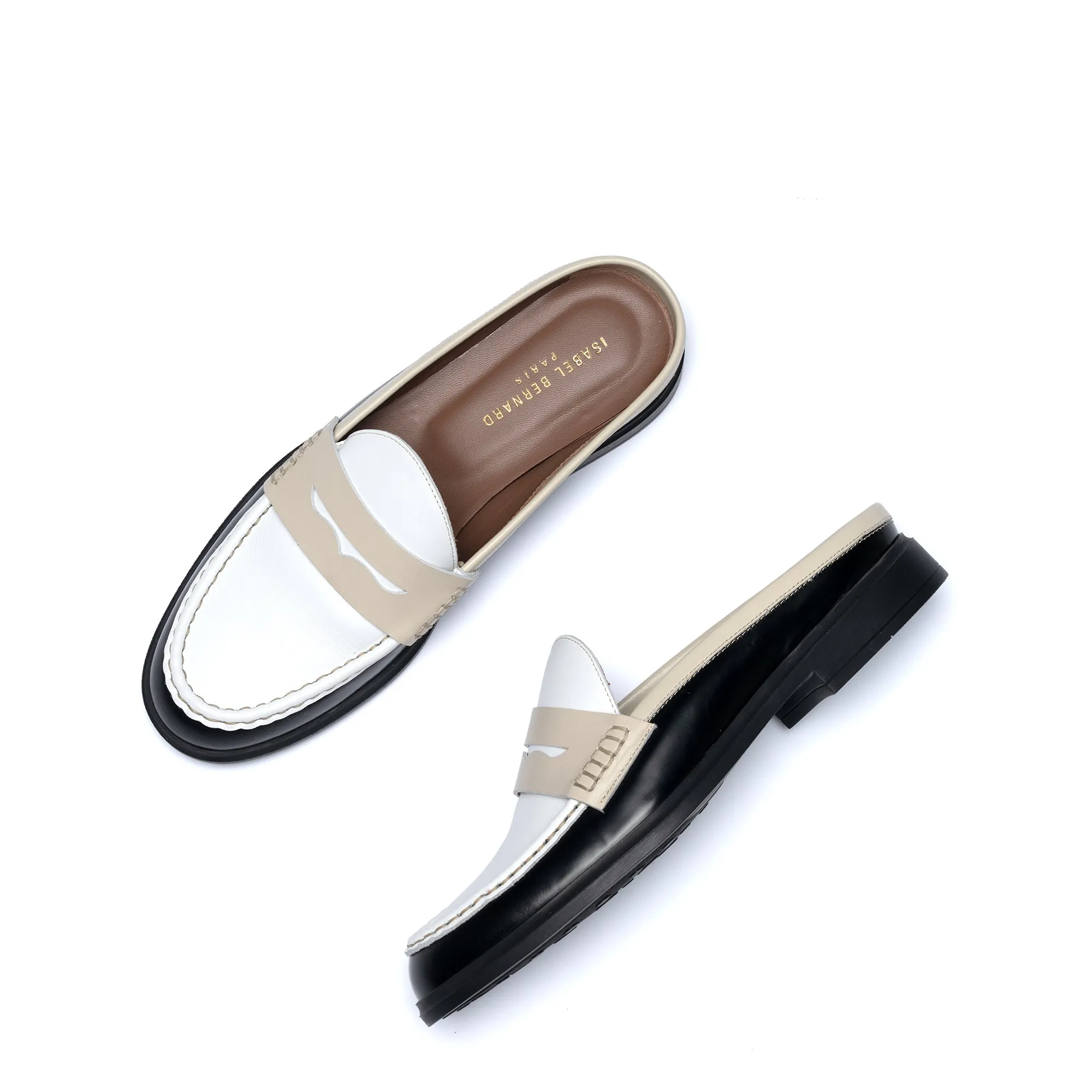 Vendme Blandine Black And White Calfskin Leather Mules With White Details Boat Shoes Or Loafers
