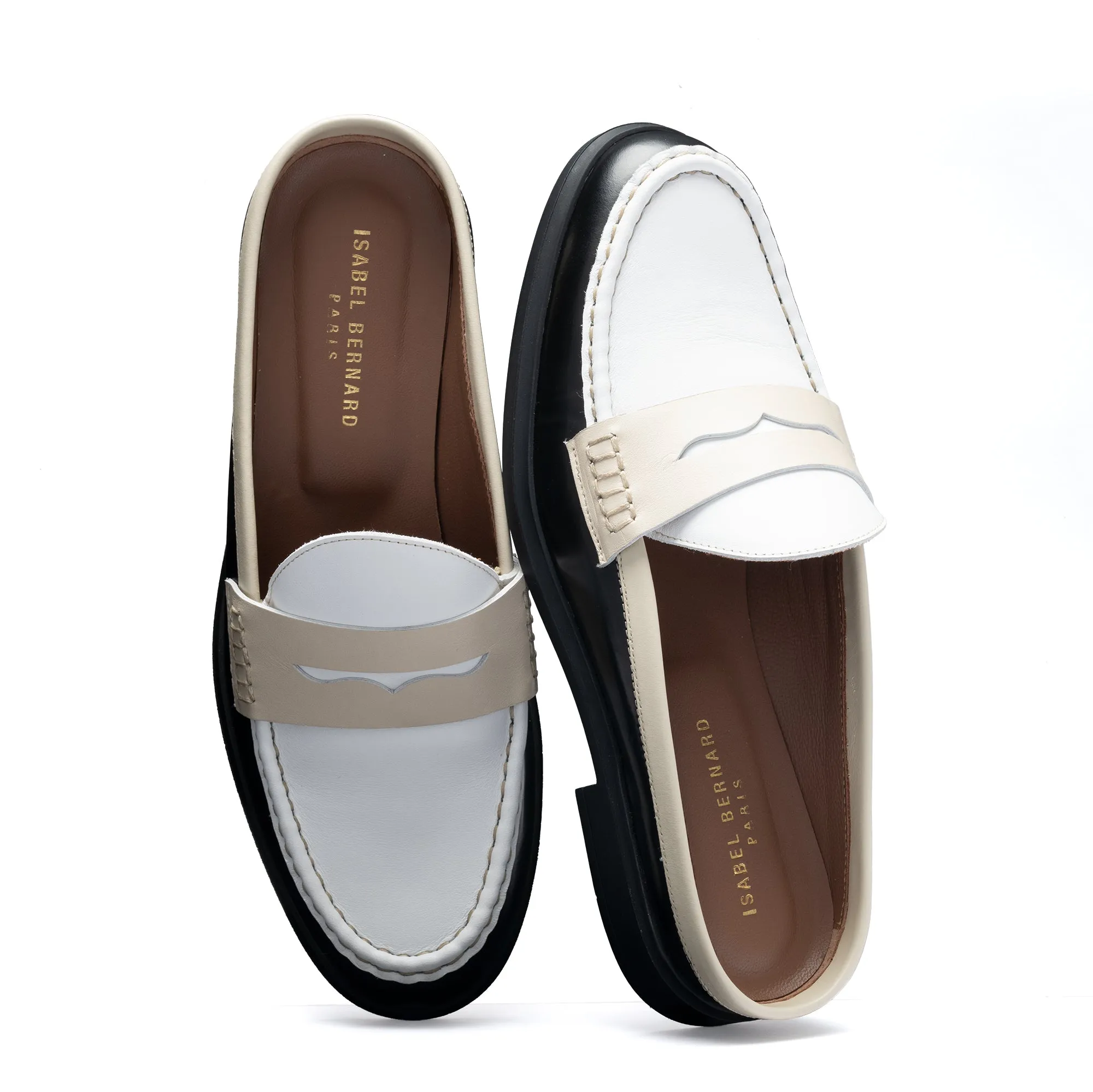 Vendme Blandine Black And White Calfskin Leather Mules With White Details Women Designer Loafers