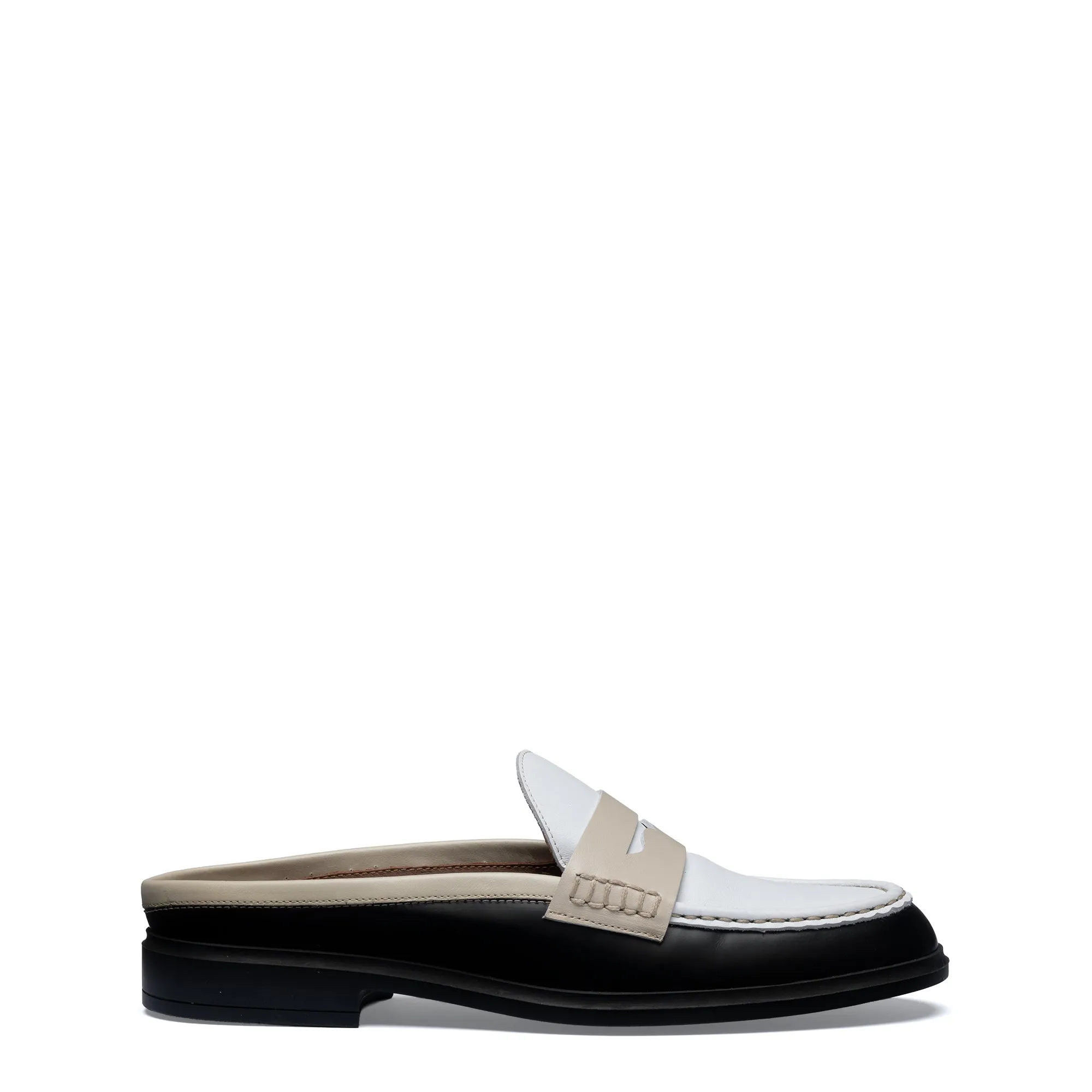 Sas Shoes Loafers Vendme Blandine Black And White Calfskin Leather Mules With White Details