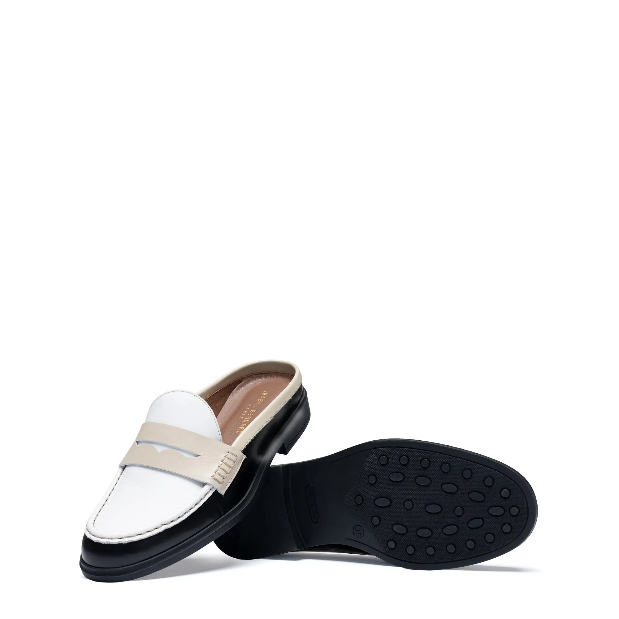 Casual Loafers With Shorts Vendme Blandine Black And White Calfskin Leather Mules With White Details