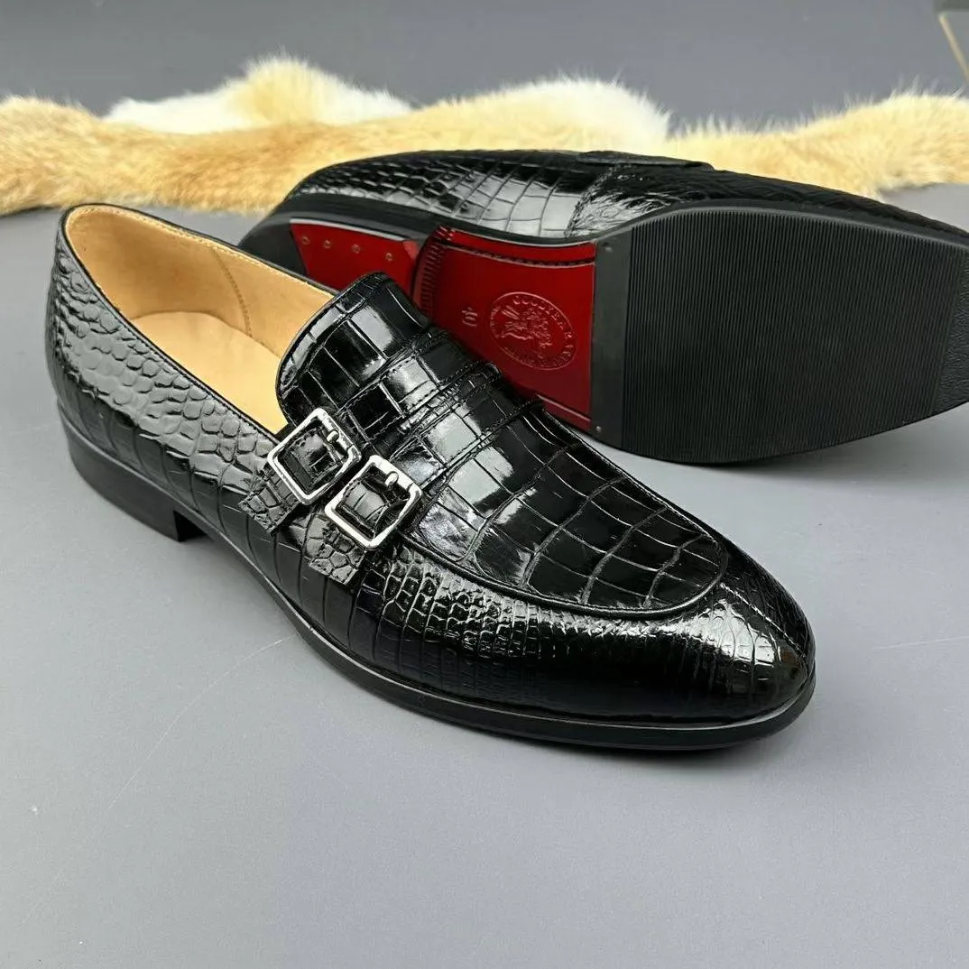 Crocodile Shoes Genuine Crocodile Skin Leather Buckles Slip On Driving Loafers Wide Width Loafers