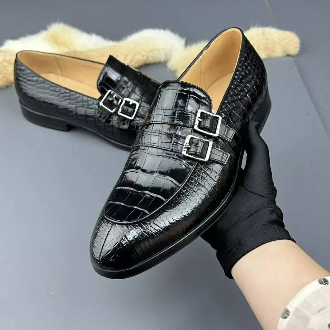Crocodile Shoes Genuine Crocodile Skin Leather Buckles Slip On Driving Loafers Jirai Kei Loafers