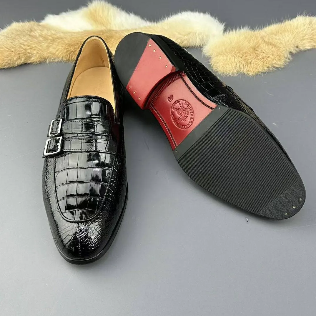 G.h. Bass Loafers Crocodile Shoes Genuine Crocodile Skin Leather Buckles Slip On Driving Loafers
