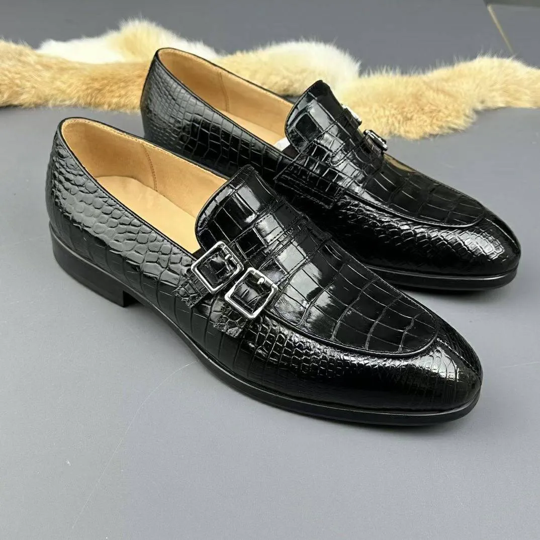 Cheetah Loafers Crocodile Shoes Genuine Crocodile Skin Leather Buckles Slip On Driving Loafers