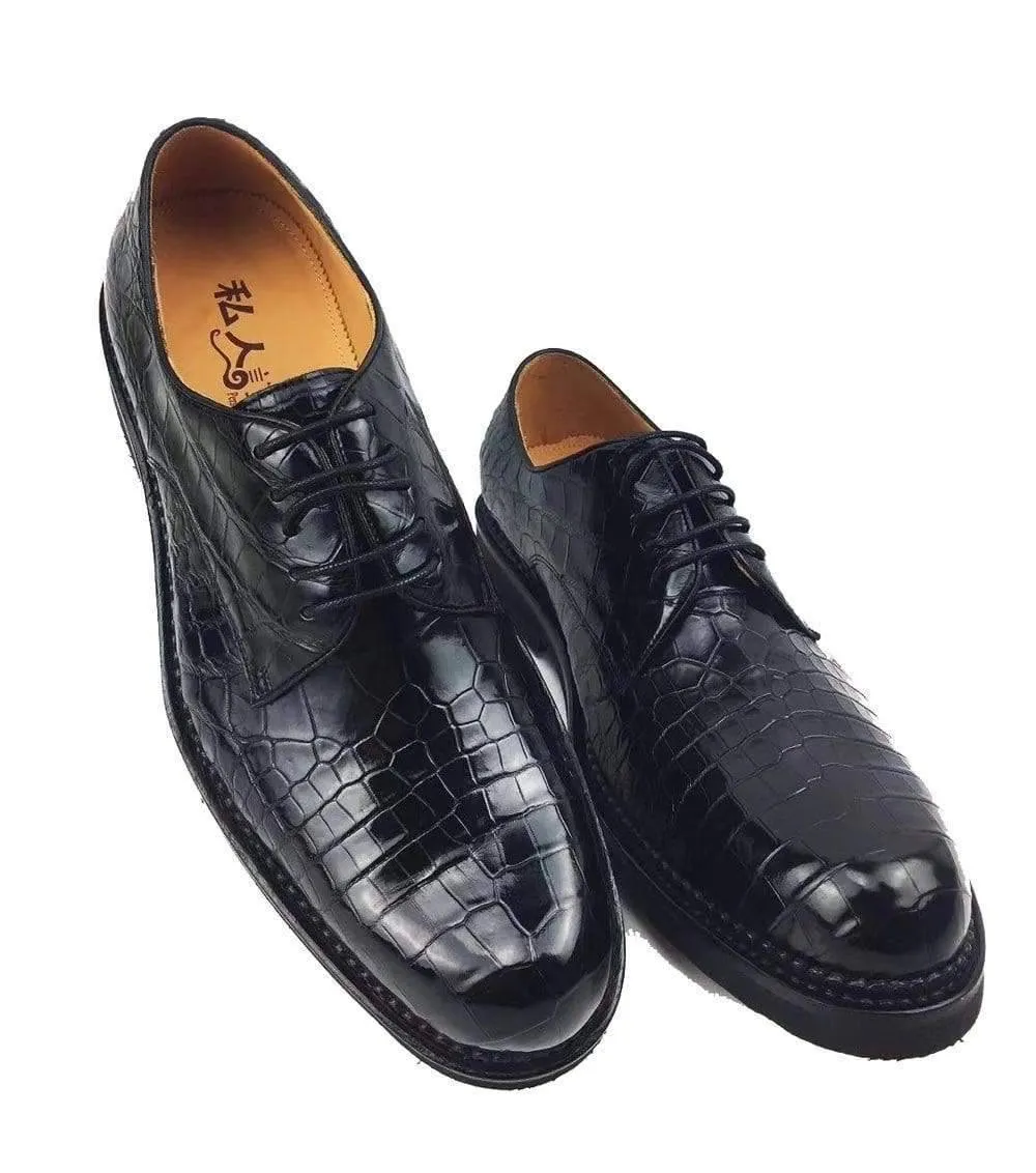 Crocodile Shoes Mens Classic Formal Footwear Man Fashion Style Genuine Crocodile Leather Derby Lace Up Dress Shoes Black Embroidered Slip Ons
