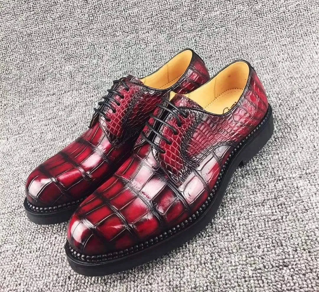 Dog Slipping On Hardwood Floors Slip On Crocodile Shoes Mens Classic Formal Footwear Man Fashion Style Genuine Crocodile Leather Derby Lace-Up Dress Shoes Vintage Red