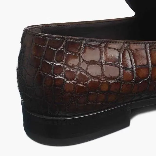 Slip On Shoe Slip On Crocodile Shoes Men's Penny Loafer Shoes, Genuine Crocodile Skin Leather Slip On Casual Dress Shoes Vintage Brown