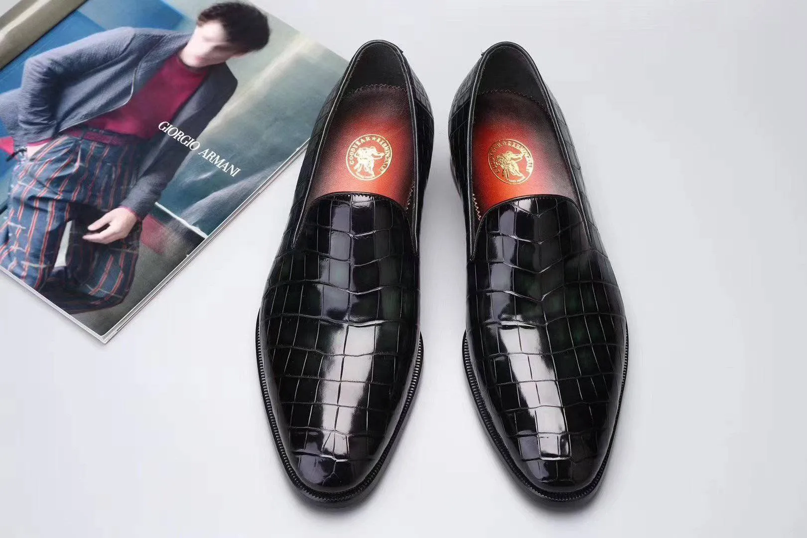 Slip On Mule Heels Crocodile Shoes Men's Slip On Loafer Shoes, Genuine Crocodile Leather Casual Dress Shoes Vintage Green