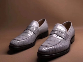 Steve Madden Shoes Loafers Crocodile Shoes Light Grey Men's Crocodile Leather Loafers,Slip-Ons Diving Shoes, Penny Loafers Shoes